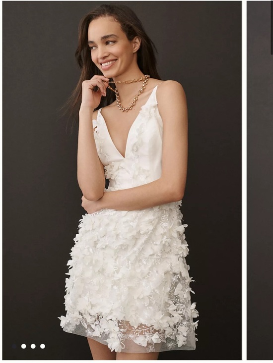 helsi riley off white 3d floral applique deep v-neck fit & flare mini dress XS - Picture 7 of 9